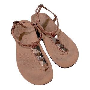 Vionic Nala Cork Adjustable Flat Gold Metallic Studded Tan Sandals. Size 7